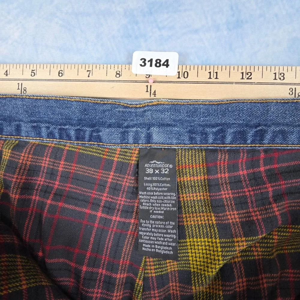 Adventuridge Mens Flannel Lined Jeans 38x32 Medium Wash Blue Denim Plaid Lining